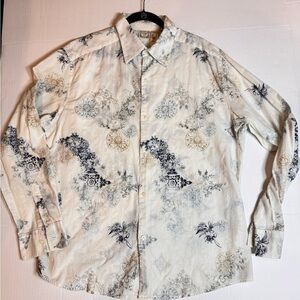 Stamp 10 Men’s XL Cream Floral Boho Button Down Cotton Shirt